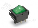 Switch rocker snap-in on/off rectangular green (0/1) DPST